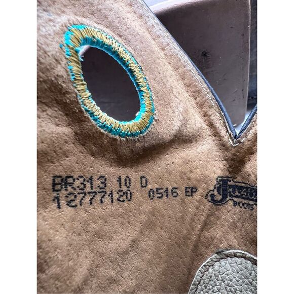JUSTIN Bent Rail Boots Brown White w Turquoise Western‎ Square Toe Mens 10 D main image 6